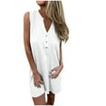 thumbnail image 1 of CHGBMOK Womens Casual Linen Dress V Neck Button Sleeveless Tank Dress Summer Solid Loose Flowy Sundress, 1 of 6