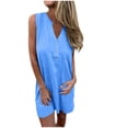 thumbnail image 1 of CHGBMOK Womens Casual Linen Dress V Neck Button Sleeveless Tank Dress Summer Solid Loose Flowy Sundress, 1 of 5