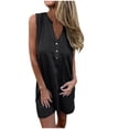 thumbnail image 1 of CHGBMOK Womens Casual Linen Dress V Neck Button Sleeveless Tank Dress Summer Solid Loose Flowy Sundress, 1 of 6