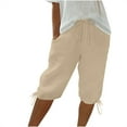 thumbnail image 1 of CHGBMOK Womens Casual Linen Shorts Drawstring Elastic Waisted Cuffed Short Pants Summer Solid Plus Size Shorts with Pockets, 1 of 7