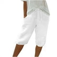 thumbnail image 1 of CHGBMOK Womens Casual Linen Shorts Drawstring Elastic Waisted Cuffed Short Pants Summer Solid Plus Size Shorts with Pockets, 1 of 7
