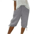 thumbnail image 1 of CHGBMOK Womens Casual Linen Shorts Drawstring Elastic Waisted Cuffed Short Pants Summer Solid Plus Size Shorts with Pockets, 1 of 7