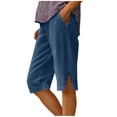 thumbnail image 1 of CHGBMOK Womens Corduroy Capri Pants Side Slit Button Bermuda Shorts Straight Knee Length Pants with Pockets, 1 of 7