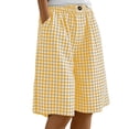 thumbnail image 1 of CHGBMOK Womens Cotton Linen Gingham Short Pants Elastic Waisted Plaid Casual Shorts with Pockets Summer Beach Vacation Outfits, 1 of 8