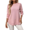 thumbnail image 1 of CHGBMOK Womens Crew Neck Tops Long Sleeve Sweatshirts Basic Solid Color Lightweight Casual Loose Fit Curved Hem Pullover, 1 of 6