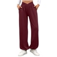 thumbnail image 1 of CHGBMOK Womens Cuffed Pants with Pockets Drawstring High Waisted Lounge Athletic Pants Yoga Pants Solid Loose Long Trousers, 1 of 8