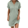 thumbnail image 1 of CHGBMOK Womens Dress Button V Neck Short Sleeve Midi Dress Solid Loose Casual Shift Dress Guest Party Formal Dress, 1 of 6