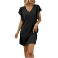 thumbnail image 1 of CHGBMOK Womens Dress V Neck Ruffle Short Sleeve Dresses Solid Loose Casual Shift Dress with Pockets, 1 of 6