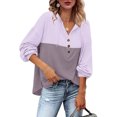 thumbnail image 1 of CHGBMOK Womens Hoodies V-Neck Long Sleeve Pullover Button Down Colorblock Sweatshirts Tunic Tops With Drawstring, 1 of 6