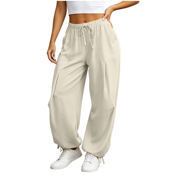 CHGBMOK Womens Linen Balloon Barrel Beach Pants Boho Harem Flowy Drawstring Casual Loose Pants with Pockets