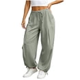 thumbnail image 1 of CHGBMOK Womens Linen Balloon Barrel Beach Pants Boho Harem Flowy Drawstring Casual Loose Pants with Pockets, 1 of 8