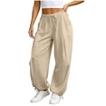 thumbnail image 1 of CHGBMOK Womens Linen Balloon Barrel Beach Pants Boho Harem Flowy Drawstring Casual Loose Pants with Pockets, 1 of 8