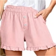 thumbnail image 1 of CHGBMOK Womens Linen Striped Shorts Ruffle Casual Athletic Shorts Comfy Short Pants with Pockets Summer Beach Vacation Outfits, 1 of 6