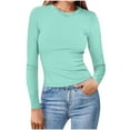 thumbnail image 1 of CHGBMOK Womens Long Sleeve Ribbed Shirts Slim Fitted Stretch Tees Casual Crew Ceck Basic Layer Blouses, 1 of 7