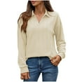 thumbnail image 1 of CHGBMOK Womens Long Sleeve Shirts Collared V Neck Knitted Business Casual Tops Ribbed Sweater Loose Blouses, 1 of 4