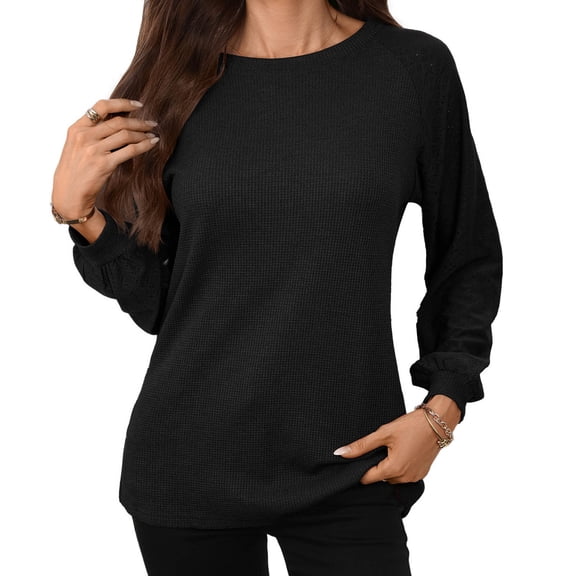 CHGBMOK Womens Long Sleeve Sweatshirts Fall Crew Neck Tunic Tops Casual Loose Fit Basic Blouses Solid Color
