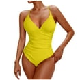 thumbnail image 1 of CHGBMOK Womens One Piece Swimsuit Ruched Tummy Control V Neck Bathing Suits Trendy Spaghetti Straps Swimwear, 1 of 4