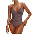 thumbnail image 1 of CHGBMOK Womens One Piece Swimsuit Ruched Tummy Control V Neck Bathing Suits Trendy Spaghetti Straps Swimwear, 1 of 4