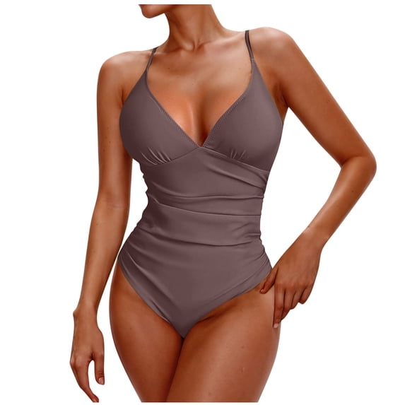 CHGBMOK Womens One Piece Swimsuit Ruched Tummy Control V Neck Bathing Suits Trendy Spaghetti Straps Swimwear