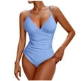 thumbnail image 1 of CHGBMOK Womens One Piece Swimsuit Ruched Tummy Control V Neck Bathing Suits Trendy Spaghetti Straps Swimwear, 1 of 4
