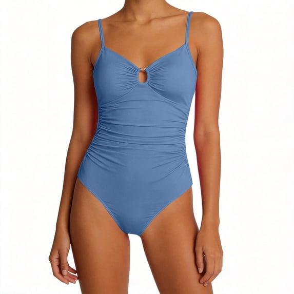 CHGBMOK Womens One Piece Swimsuit Tummy Control Ruched Bathing Suit V Neck Push Up Spaghetti Straps Swimwear