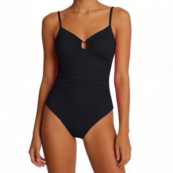 CHGBMOK Womens One Piece Swimsuit Tummy Control Ruched Bathing Suit V Neck Push Up Spaghetti Straps Swimwear