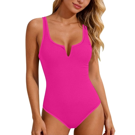 CHGBMOK Womens One Piece Swimsuit Tummy Control Slimming Color Block Bathing Suit Summer Spaghetti Straps Swimwear