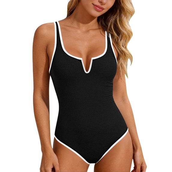 CHGBMOK Womens One Piece Swimsuit Tummy Control Slimming Color Block Bathing Suit Summer Spaghetti Straps Swimwear
