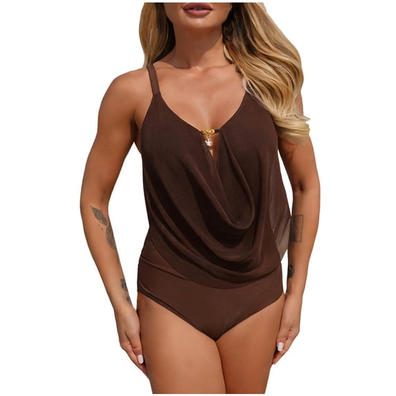 CHGBMOK Womens One Piece Swimsuits High Waisted Deep V Cowl Neck Bathing Suits Ruching Crisscross Back Swimwear