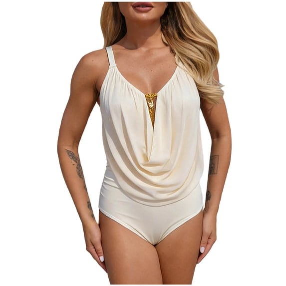 CHGBMOK Womens One Piece Swimsuits High Waisted Deep V Cowl Neck Bathing Suits Ruching Crisscross Back Swimwear