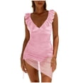 thumbnail image 1 of CHGBMOK Womens One Piece Swimsuits Sexy V Neck Sleeveless Backless Ruffles Suits Mesh Fitted Side Slit Swimwear, 1 of 7