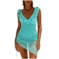 thumbnail image 1 of CHGBMOK Womens One Piece Swimsuits Sexy V Neck Sleeveless Backless Ruffles Suits Mesh Fitted Side Slit Swimwear, 1 of 7