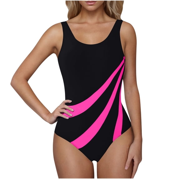 CHGBMOK Womens One Piece Swimsuits Tummy Control Bathing Suits Modest Full Coverage Swimsuit Color Block Wide Straps Swimwear