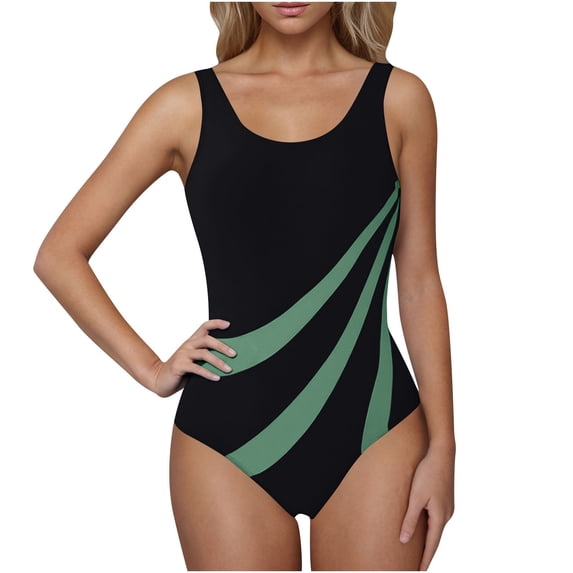 CHGBMOK Womens One Piece Swimsuits Tummy Control Bathing Suits Modest Full Coverage Swimsuit Color Block Wide Straps Swimwear
