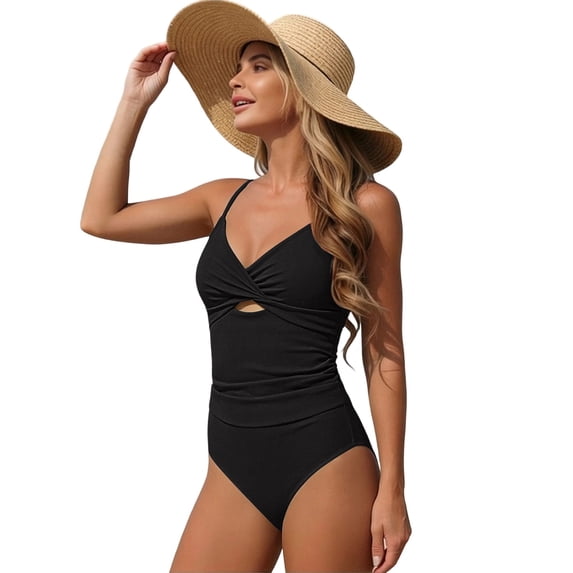 CHGBMOK Womens One Piece Swimsuits Tummy Control Front Cross Cutout Bathing Suits Ruched Slimming V Neck Swimwear