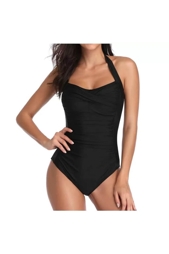 Womens One Piece Swimsuits Tummy Control Ruched Front Cross Bathing Suits Tie Back Slimming Backless Swimwear