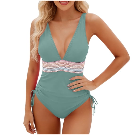 CHGBMOK Womens One Piece Swimsuits Tummy Control Slimming Bathing Suit Boho Modest Swimwear Side Drawstring Swim Suits