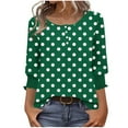 thumbnail image 1 of CHGBMOK Womens Polka Dots 3/4 Sleeve Blouses Button On Crew Neck T Shirts Casual Dressy Tops Going Out Outfit, 1 of 7