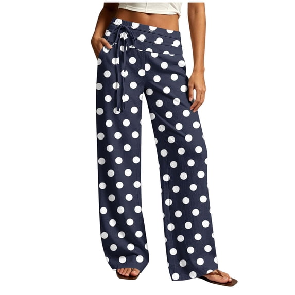 CHGBMOK Womens Polka Dots Lounge Pants High Waisted Wide Leg Casual Pants Elastic Drawstring Waisted Sweatpants Palazzo Trousers