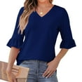 thumbnail image 1 of CHGBMOK Womens Ruffle Sleeve Blouses 3/4 Sleeve V Neck T Shirts Casual Dressy Tops Loose Fit Going Out Outfit, 1 of 7