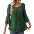 thumbnail image 1 of CHGBMOK Womens Ruffle Sleeve Blouses Crew Neck T Shirts Casual Mesh Tops Curved Hem Going Out Outfit, 1 of 5