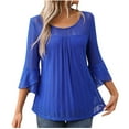 thumbnail image 1 of CHGBMOK Womens Ruffle Sleeve Blouses Crew Neck T Shirts Casual Mesh Tops Curved Hem Going Out Outfit, 1 of 5