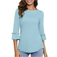 thumbnail image 1 of CHGBMOK Womens Ruffle Sleeve Blouses Solid Crew Neck T Shirts Casual Dressy Tops Curved Hem Going Out Outfit, 1 of 8