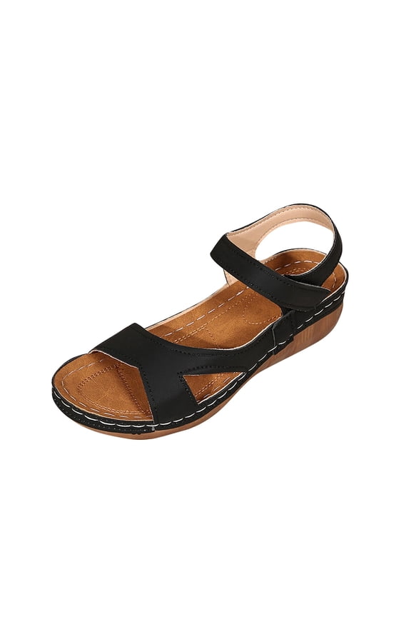 Womens Sandals Leather with Adjustable Buckle & Ankle Straps Comfy Wedge Heel for Summer Casual Wear,Sizes 36-43