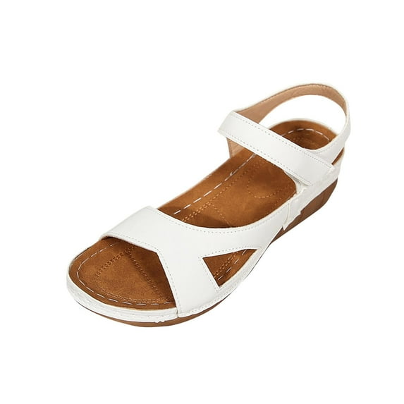 CHGBMOK Womens Sandals Leather with Adjustable Buckle & Ankle Straps Comfy Wedge Heel for Summer Casual Wear,Sizes 36-43