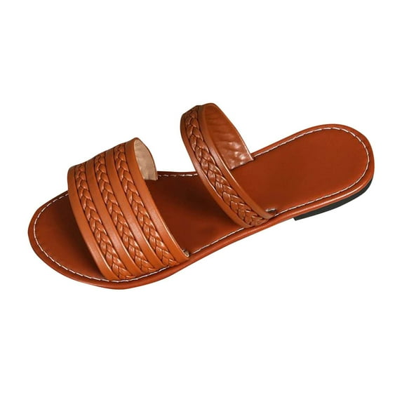 CHGBMOK Womens Sandals Solid Color Woven Outer Wear Spring and Summer New Flat Beach Slippers Sizes 36-43