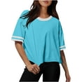 thumbnail image 1 of CHGBMOK Womens Shirts Drop Shoulder Round Neck Oversized Crop Workout Tees M, 1 of 4
