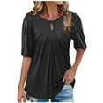 thumbnail image 1 of CHGBMOK Womens Shirts Fashion Casual Comfortable Solid Half Sleeved 1/2 Sleeve Round-Neck Fold Blouse T-Shirt Top Sizes 2XL, 1 of 6
