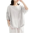 thumbnail image 1 of CHGBMOK Womens Solid Puff Sleeve Half Sleeve Blouses Crew Neck T Shirts Comfy Casual Tops Curved Hem Going Out Outfit, 1 of 6