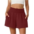 thumbnail image 1 of CHGBMOK Womens Summer Casual Shorts with Pockets Solid Elastic High Waisted Wide Leg Shorts Beach Vacation Outfits, 1 of 7
